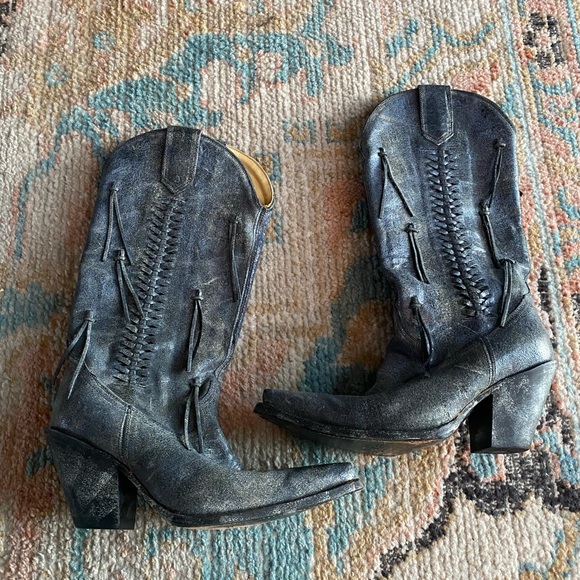 Corral Boots Shoes - Corral Rustic Distressed Gray Fringe Tassel Cowgirl Boots Size 8